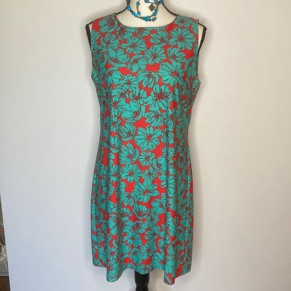 Axueh Dresses & Skirts - Axueh sheath dress, Floral Turquoise/Coral, wrinkle free Size Large